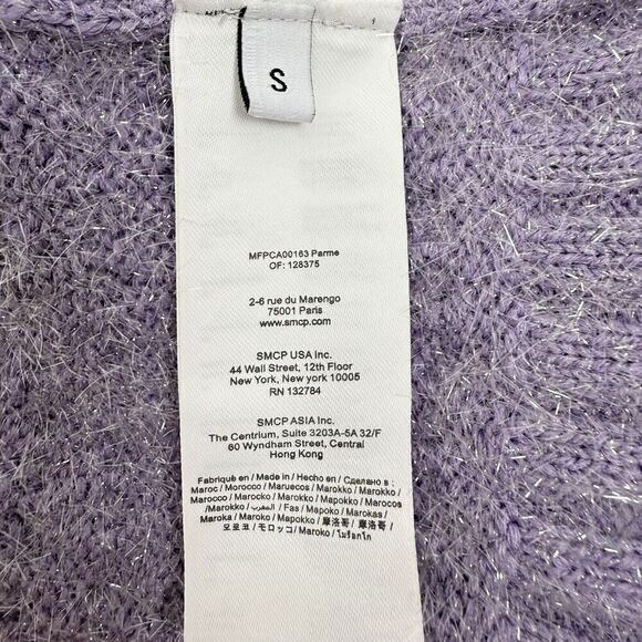 Maje Purple Cardigan Size 1 Small Lurex Knit Pearl Cluster Buttons Ballet Core - Picture 12 of 16